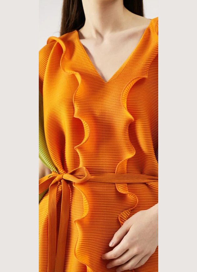 Color-Block Ruffled Pleated Maxi Dress