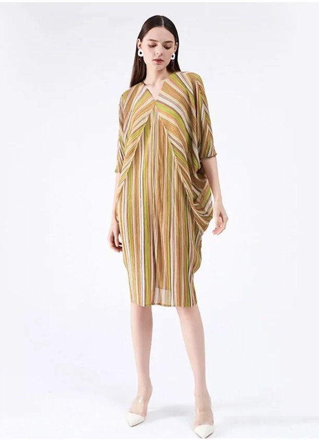Pleated V-neck Dress