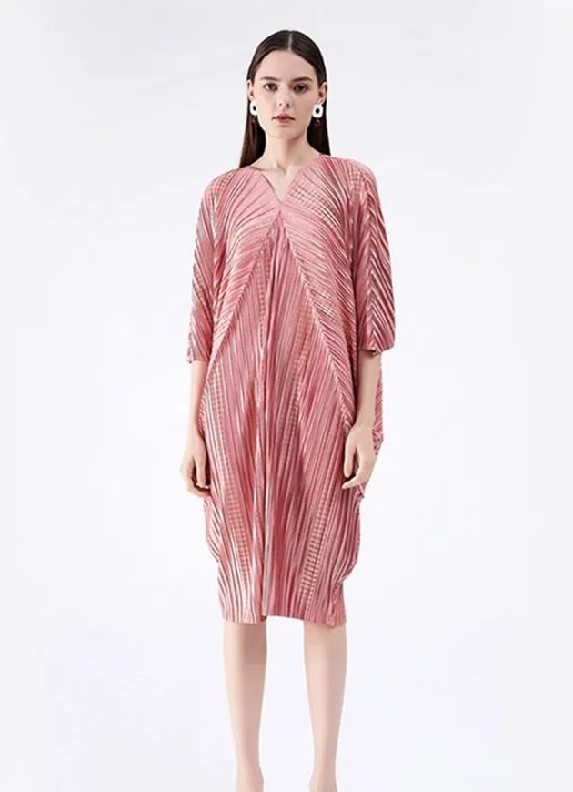 Pleated V-neck Dress