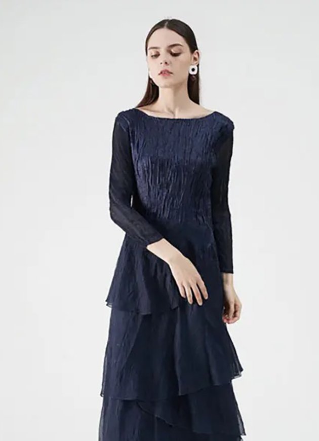 Pleated Square Neck Fringed Maxi Dress