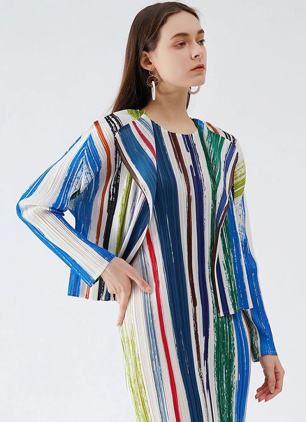 Vibrant Striped Pleated Dress