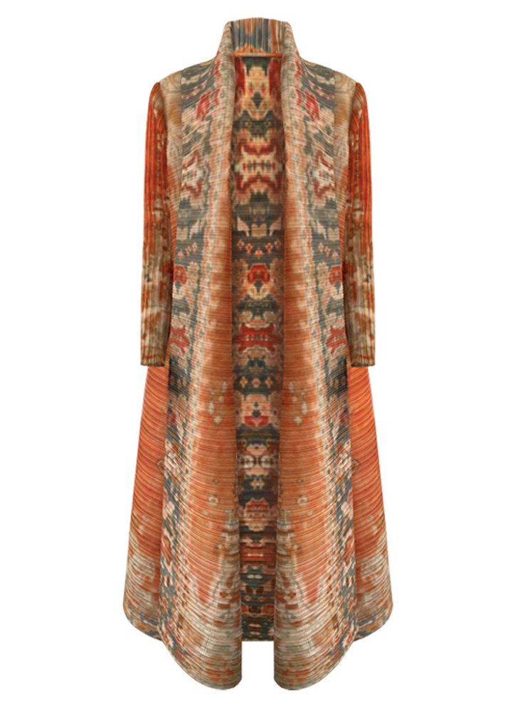 Ethnic - Patterned Pleated Longline Coat