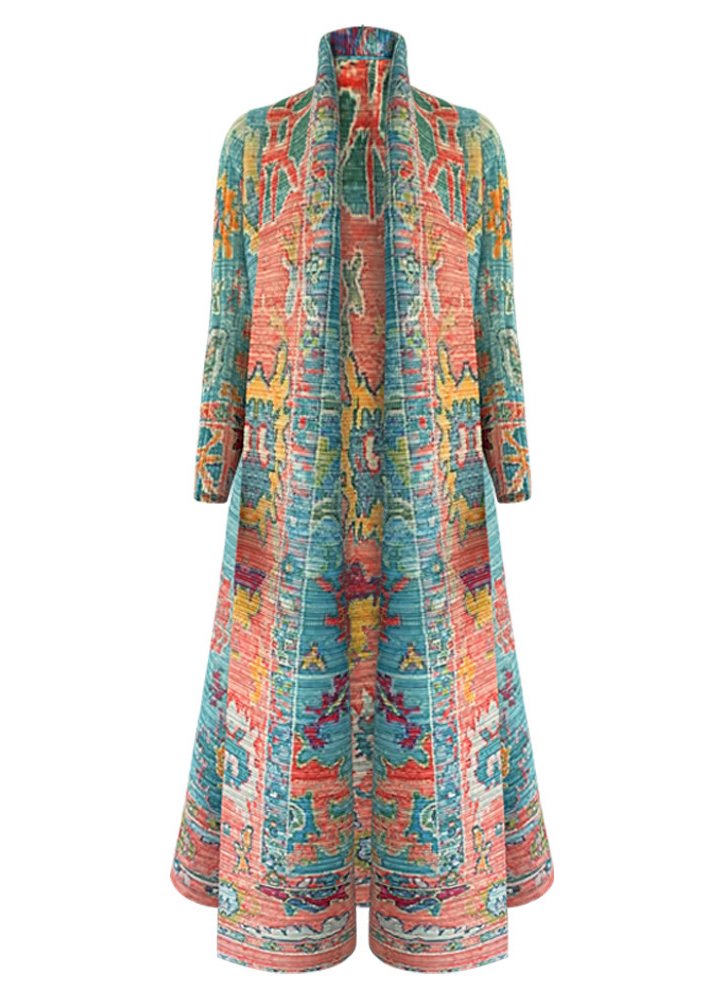 Ethnic - Patterned Pleated Maxi Coat