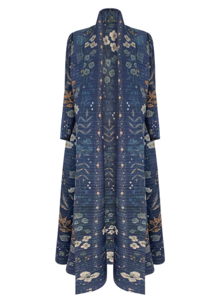 Ethnic - Patterned Pleated Maxi Coat