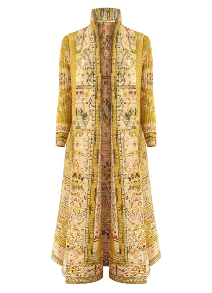 Ethnic - Patterned Pleated Maxi Coat